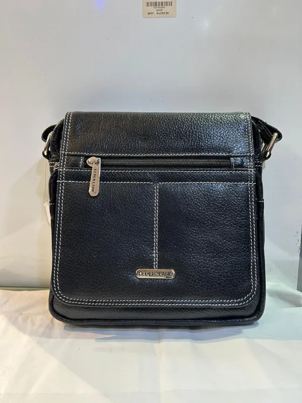Black_Leather_Textured_Crossbody_Bag_For_Men
