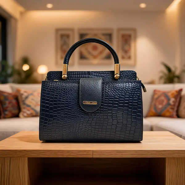 Navy_Textured_Leather_Structured_Handbag_For_Women