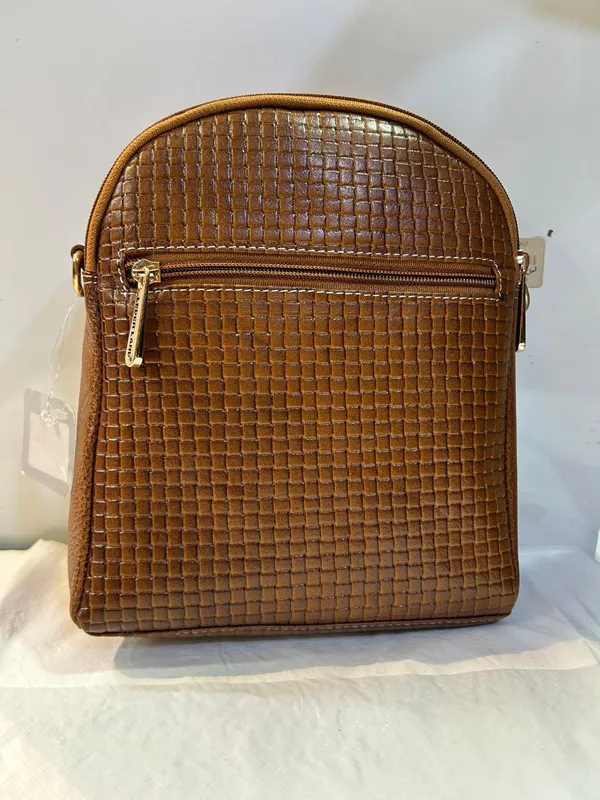 Brown_Textured_Sling_Backpack_For_Women
