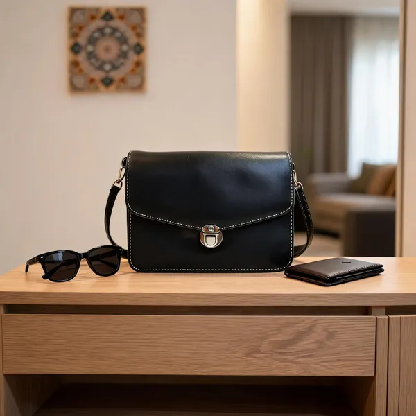 Black_Leather_Structured_Flap_Shoulder_Bag_For_Women