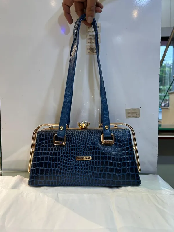 Blue_Textured_Leather_Structured_Handbag_For_Women