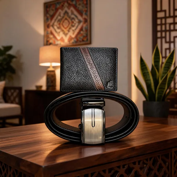 Black_Leather_Textured_Wallet_&_Belt_Set_For_Men