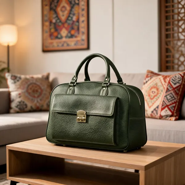 Green_Leather_Textured_Structured_Handbag_For_Women