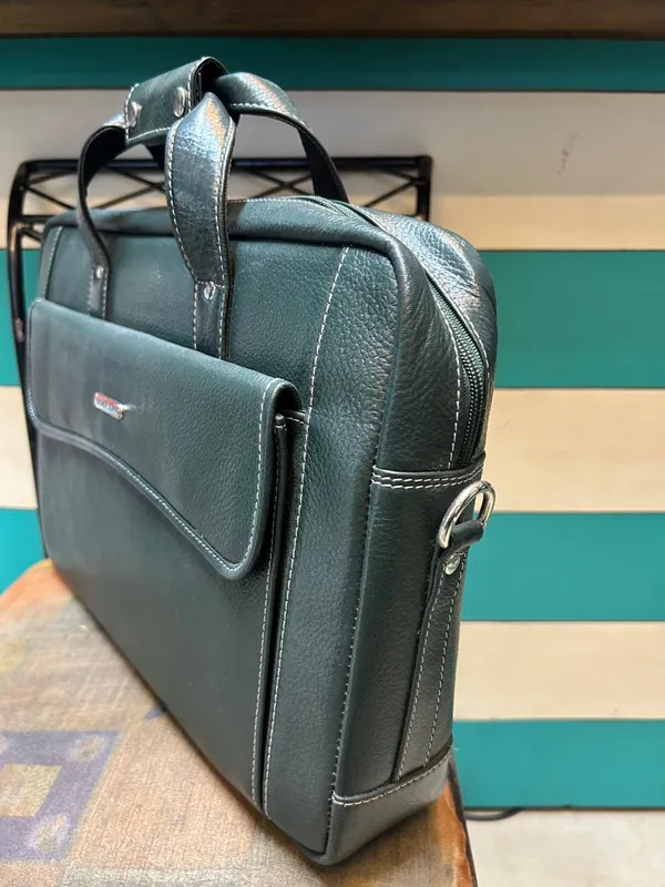 Green_Leather-Look_Structured_Briefcase_For_Men