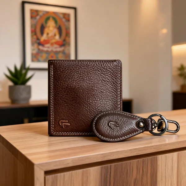 Brown_Leather_Textured_Wallet_&_Keychain_Set_For_Men