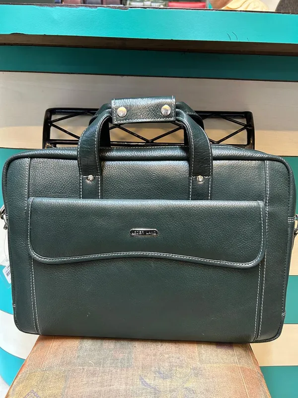 Green_Leather-Look_Structured_Briefcase_For_Men