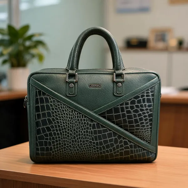 Green_Leather_Textured_Structured_Briefcase_For_Men