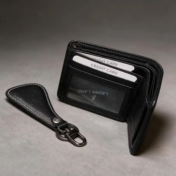 Black_Leather_Card_Holder_Wallet_With_Keychain_for_Men