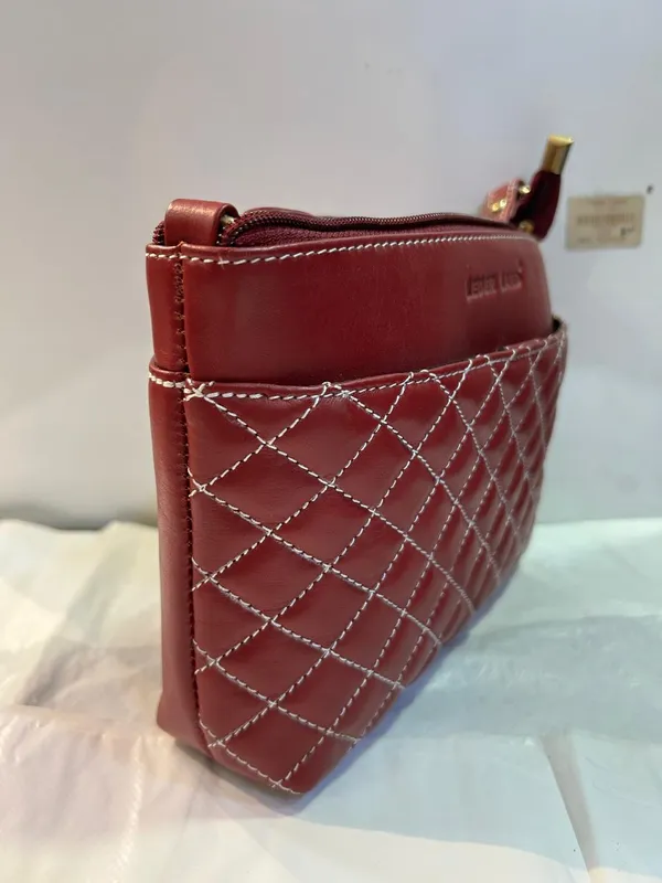 Maroon_Leather_Quilted_Zipper_Pouch_For_Women