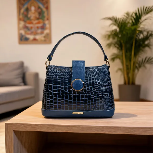 Blue_Faux_Leather_Crocodile_Textured_Handbag_For_Women
