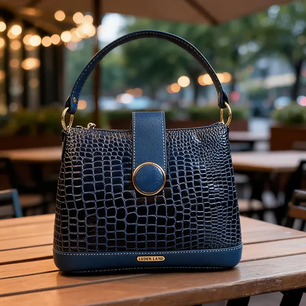 Blue_Faux_Leather_Crocodile_Textured_Handbag_For_Women