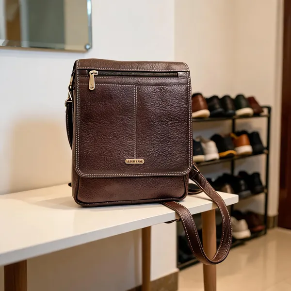 Brown_Leather_Textured_Crossbody_Bag_For_Men