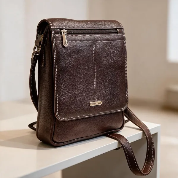 Brown_Leather_Textured_Crossbody_Bag_For_Men