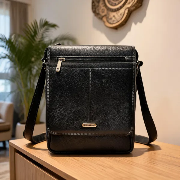 Black_Leather_Textured_Crossbody_Sling_Bag_For_Men