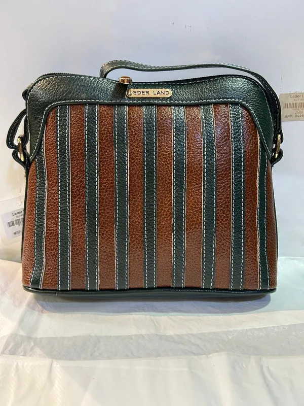 Green_Leather_Striped_Handbag_For_Women