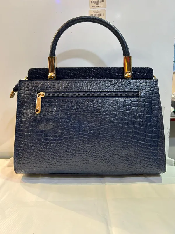 Navy_Textured_Leather_Structured_Handbag_For_Women