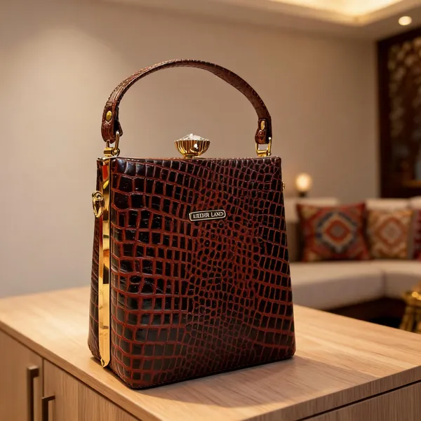 Brown_Crocodile_Textured_Leather_Structured_Handbag_For_Women