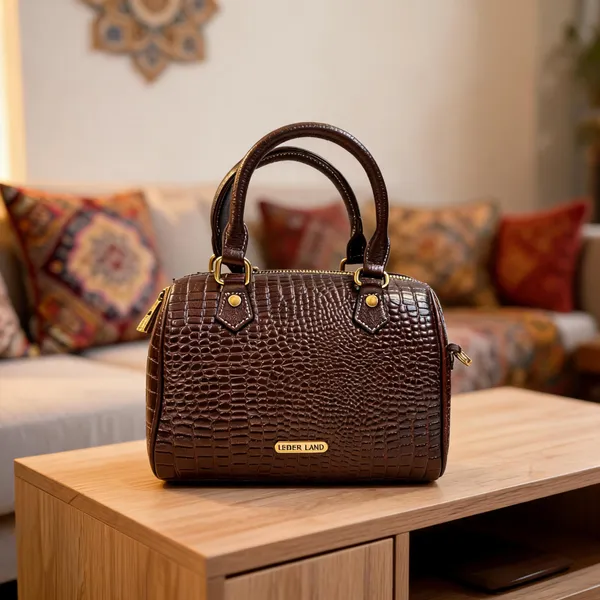 Brown_Embossed_Leather_Structured_Handbag_For_Women