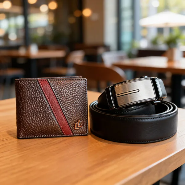 Brown_Textured_Wallet_&_Black_Leather_Belt_Set_For_Men