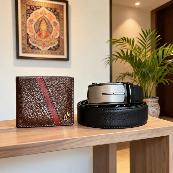 Brown_Textured_Wallet_&_Black_Leather_Belt_Set_For_Men