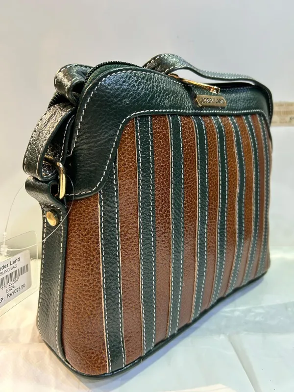 Green_Leather_Striped_Handbag_For_Women
