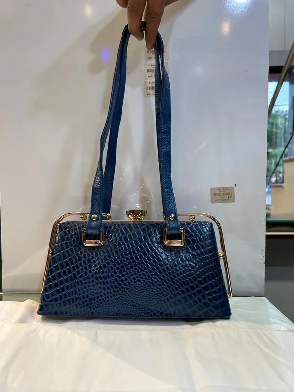 Blue_Textured_Leather_Structured_Handbag_For_Women
