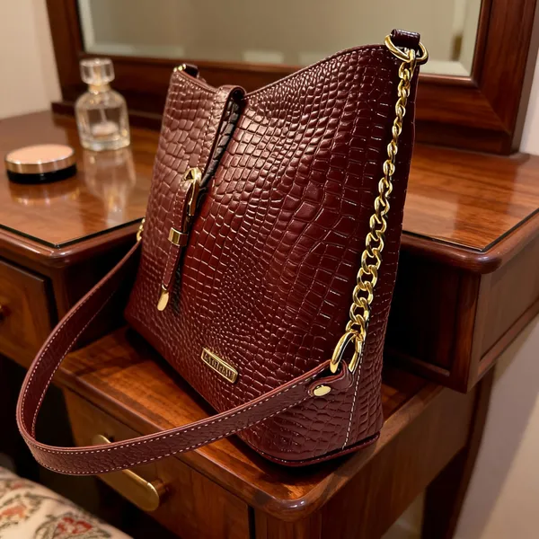 Brown_Textured_Leather_Shoulder_Bag_For_Women
