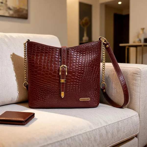 Brown_Textured_Leather_Shoulder_Bag_For_Women