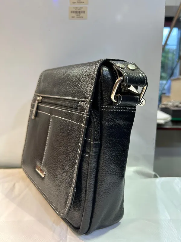 Black_Leather_Textured_Crossbody_Bag_For_Men