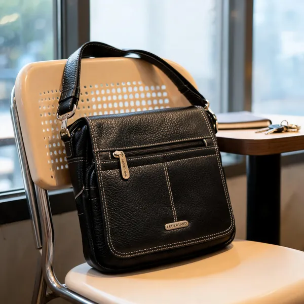 Black_Leather_Textured_Crossbody_Bag_For_Men