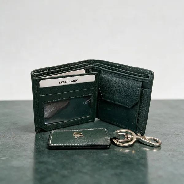 Black_Leather_Bi-Fold_Wallet_And_Keychain_Set_For_Men