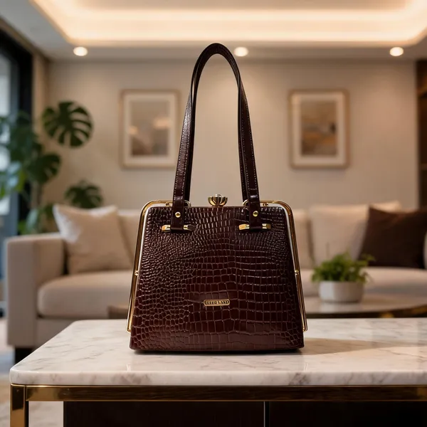Brown_Crocodile_Embossed_Leather_Structured_Handbag_For_Women
