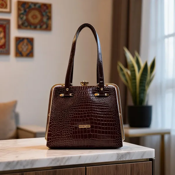 Brown_Crocodile_Textured_Leather_Structured_Handbag_For_Women