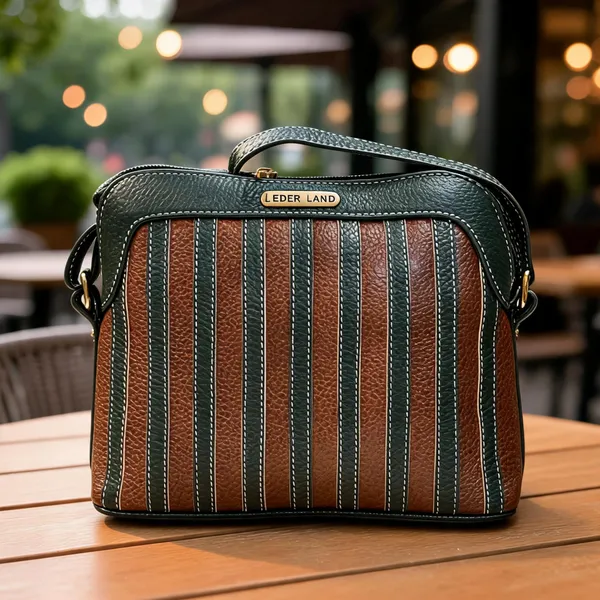 Green_Leather_Striped_Handbag_For_Women