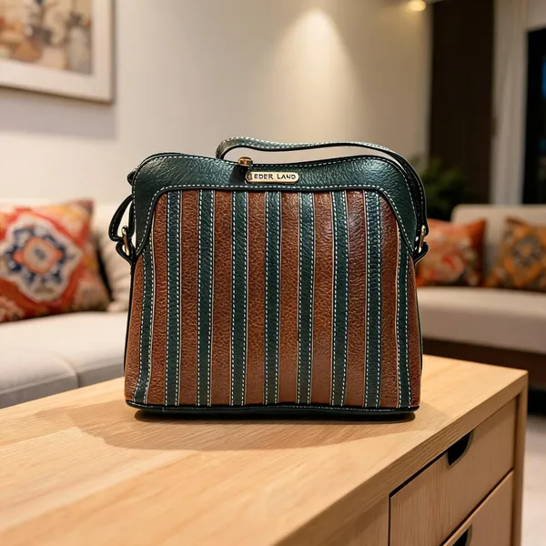 Green_Leather_Striped_Handbag_For_Women