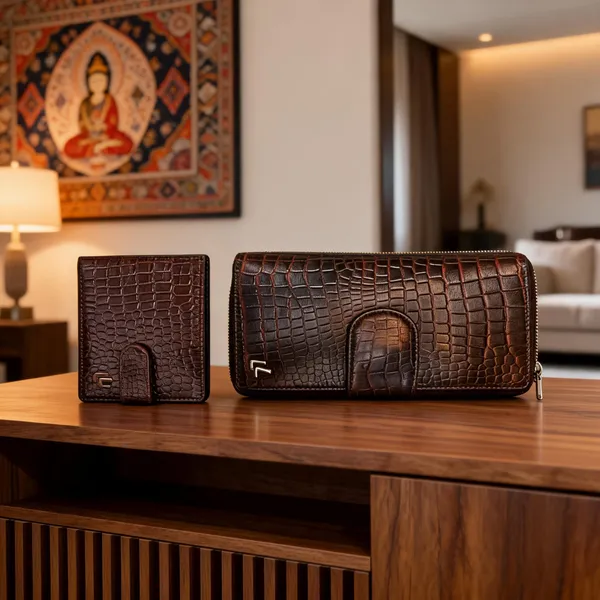 Brown_Leather_Textured_Wallet_Set_For_Men