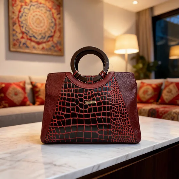 Maroon_Textured_Leather_Structured_Handbag_For_Women