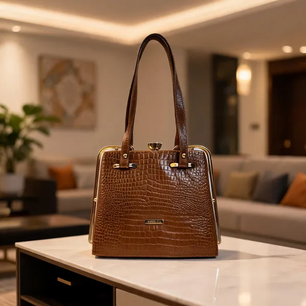 Brown_Leather_Textured_Structured_Handbag_For_Women