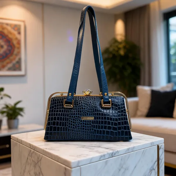 Blue_Textured_Leather_Structured_Handbag_For_Women