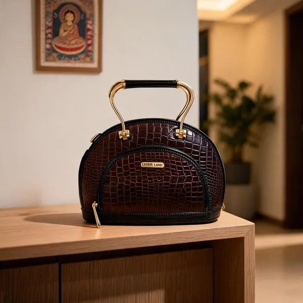 Brown_Textured_Leather_Structured_Handbag_For_Women