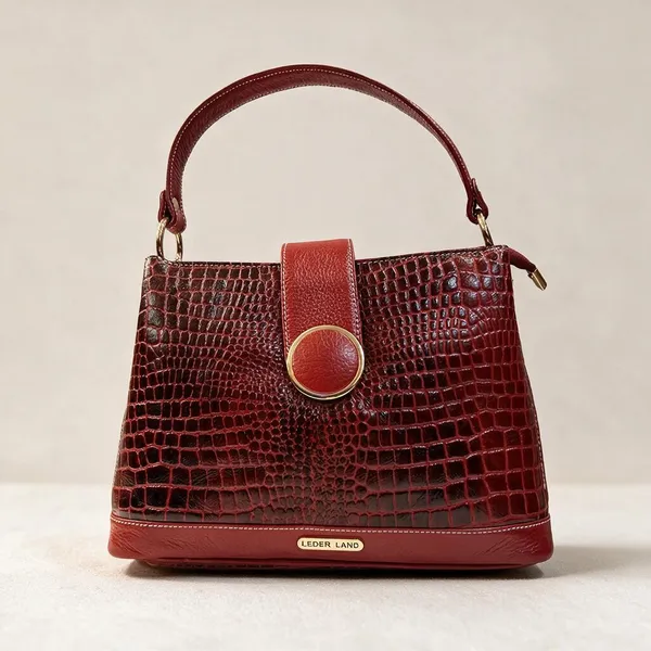 Burgundy_Embossed_Structured_Handbag_For_Women
