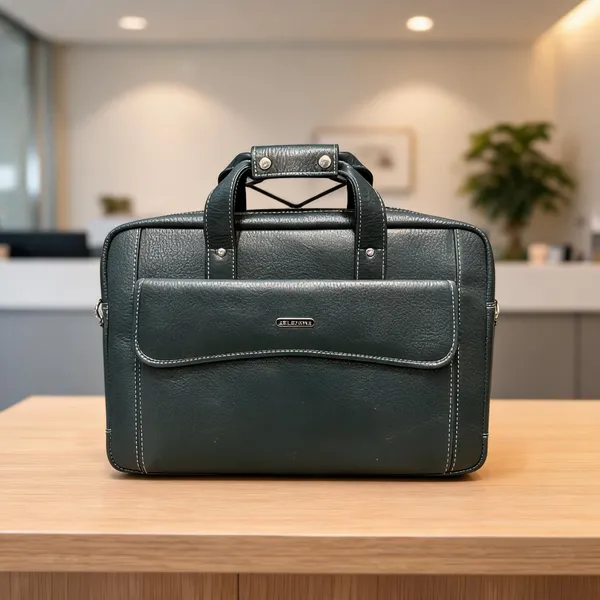 Green_Leather-Look_Structured_Briefcase_For_Men