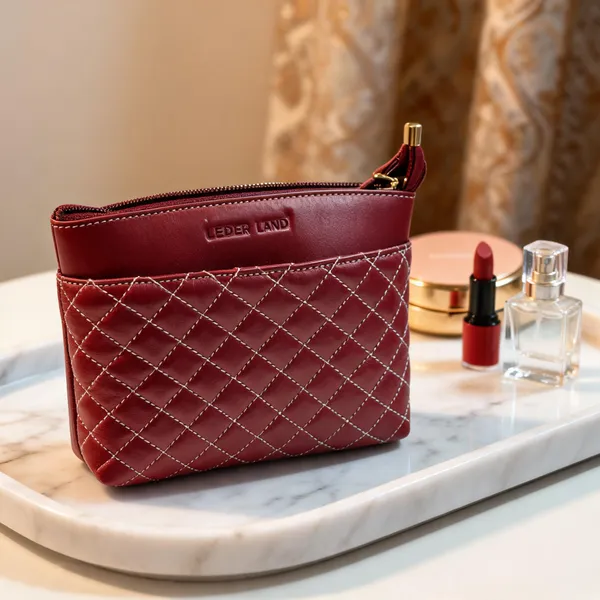 Maroon_Leather_Quilted_Zipper_Pouch_For_Women