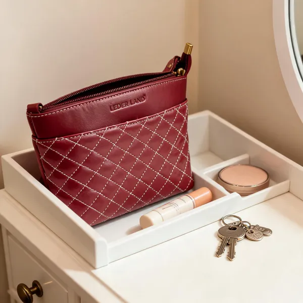 Maroon_Leather_Quilted_Zipper_Pouch_For_Women