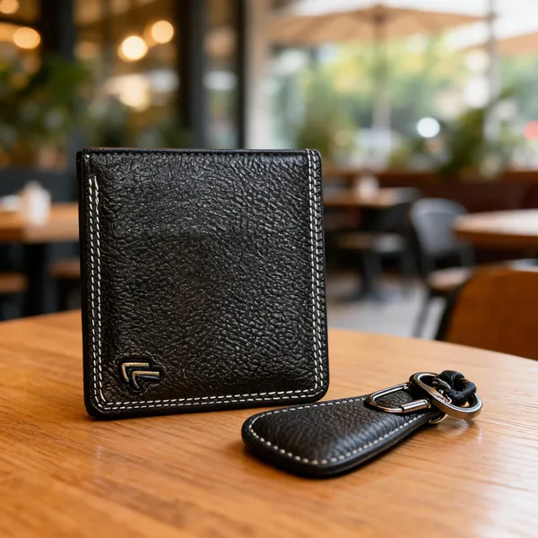 Black_Leather_Textured_Wallet_And_Keychain_Set_For_Men