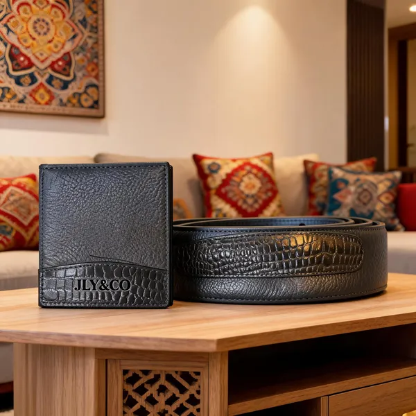Black_Leather_Textured_Wallet_&_Belt_Set_For_Men