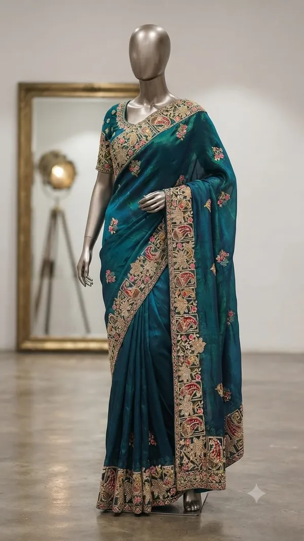 Teal_Fendi_Satin_Embellished_Saree_For_Women