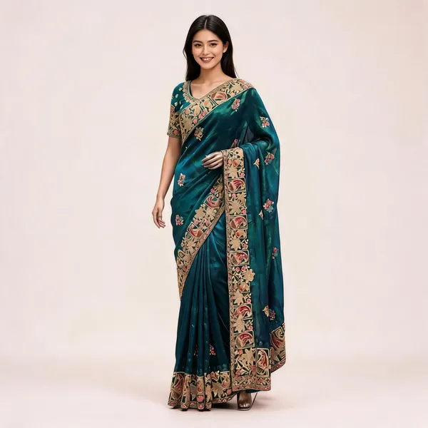 Teal_Fendi_Satin_Embellished_Saree_For_Women