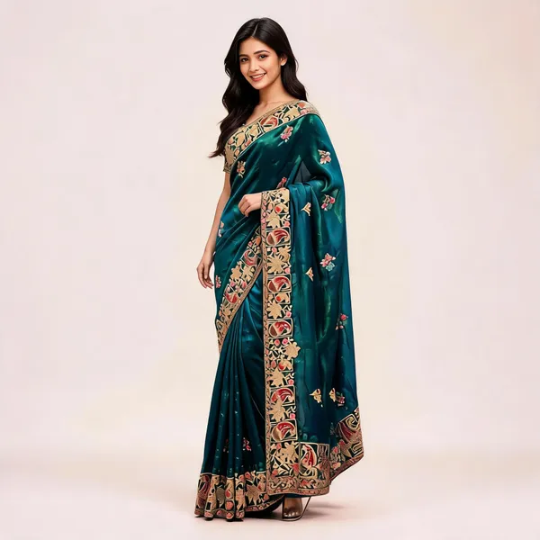 Teal_Fendi_Satin_Embellished_Saree_For_Women