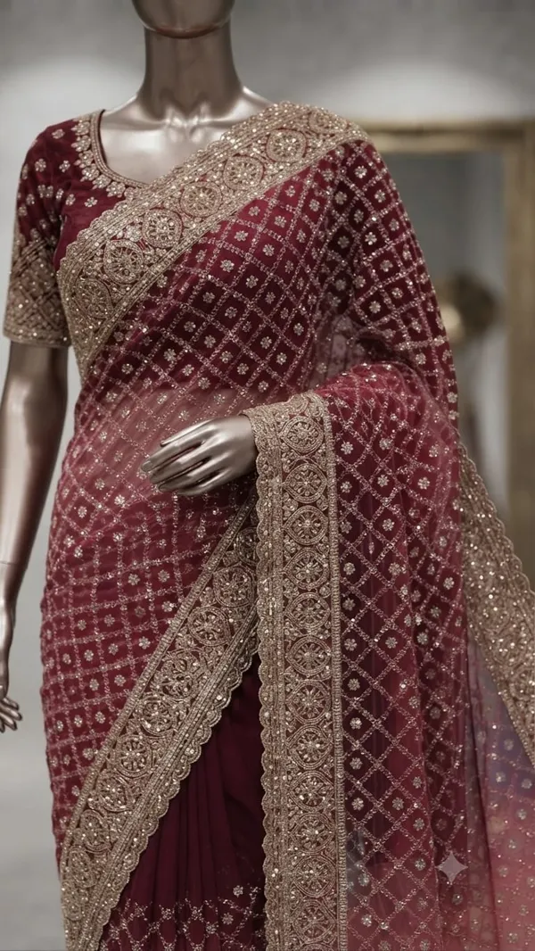 Maroon_Georgette_Embellished_Saree_For_Women